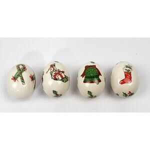 4 The Egg Lady Christmas Hand Painted Porcelain Scarf Candy Child Holly - 1.5"